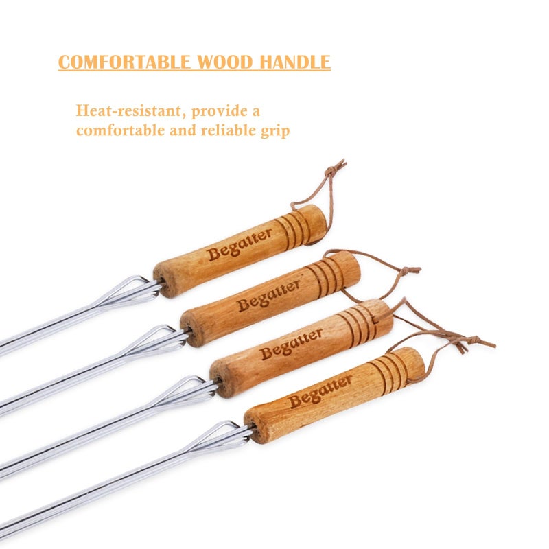 Begatter Smores Sticks, Marshmallow Sticks for Fire Pit, 30" Long Extendable Heavy Duty Roasting Sticks for Hot Dogs Vegetables S'mores over Campfire, 4 Pack - Image 3